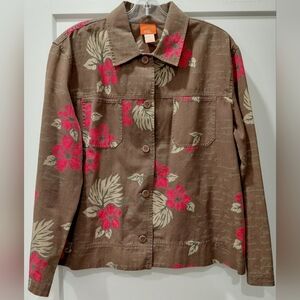 Vtg Hearts of Palm Brown Denim Sz 12 Floral Handwriting Buttons Pockets Cotton